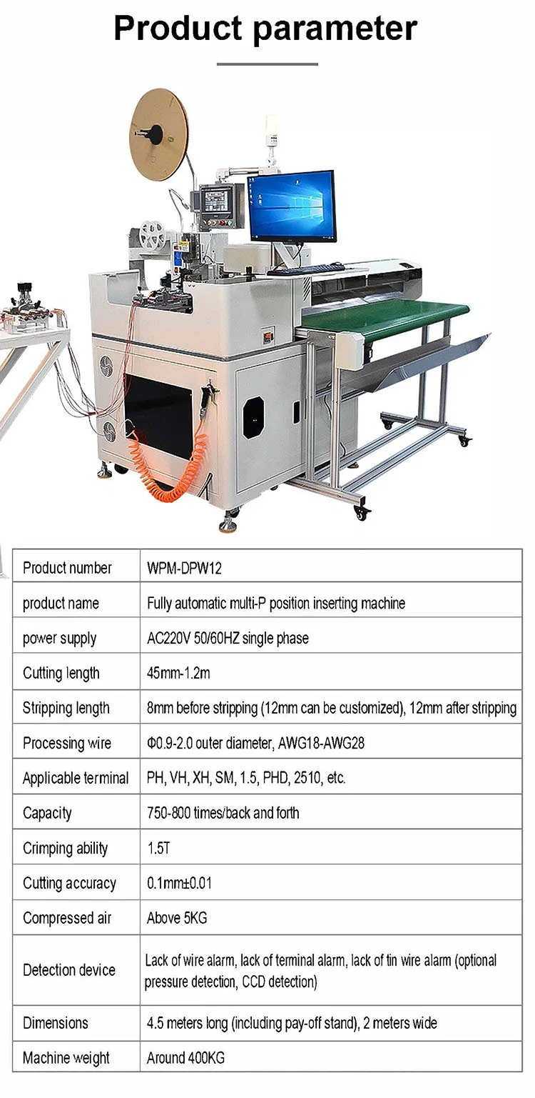 automatic multiple wires penetrate plastic plugs shell, wire stripping position terminal crimping tinning machine